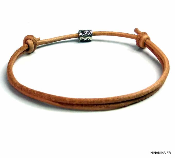 N2776terd_Bracelet_cordon_cuir_perle_tube_argent_massif