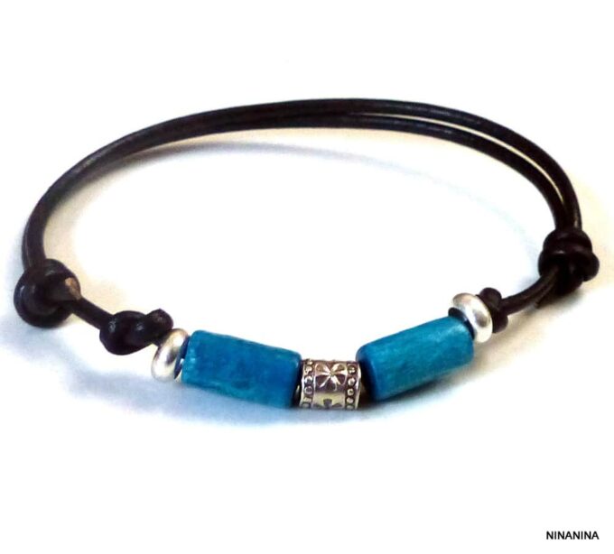 N2778tera_Bracelet_homme_fil_cordon_cuir_argent_massif_perles_bois