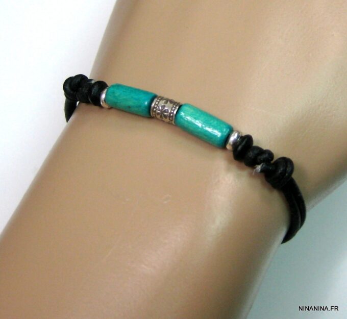 N2778tera_bracelet_cordon_cuir_argent_massif_bois_turquoise