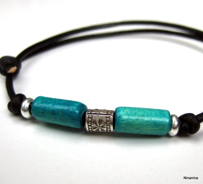 N2778tera_bracelet_cordon_cuir_et_turquoise_argent_massif