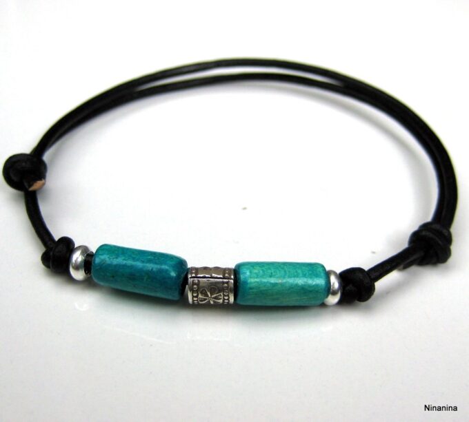 N2778terb_bracelet_cordon_cuir_et_turquoise_argent_massif