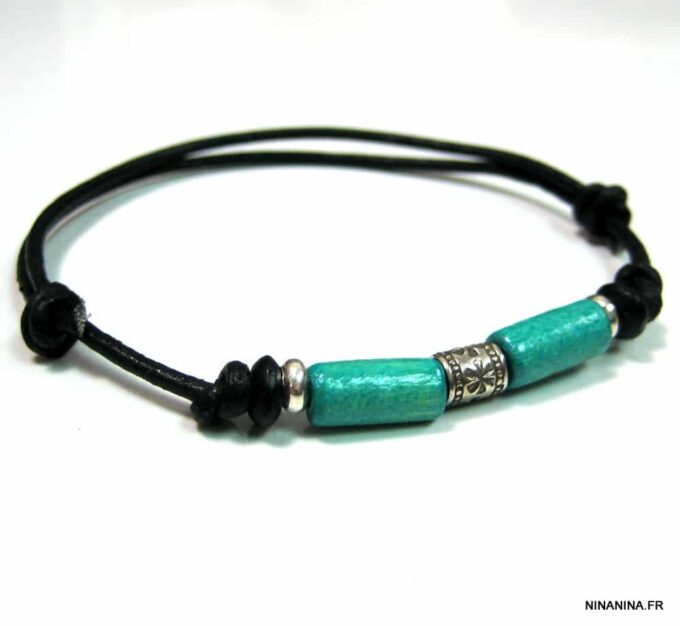 N2778tere_bracelet_cordon_cuir_argent_massif_bois_turquoise