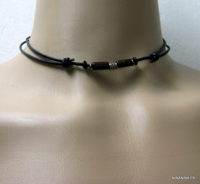 N2779terb_collier_cordon_cuir_argent_massif_bois