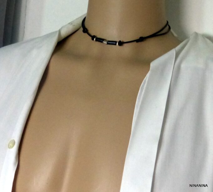 N2779terc_Collier_homme_cordon_cuir_argent_massif_perles_tube_bois