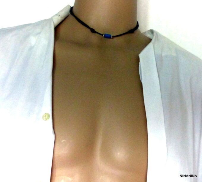 N2779terd_Collier_homme_cordon_cuir_argent_massif_perles_tube_bois