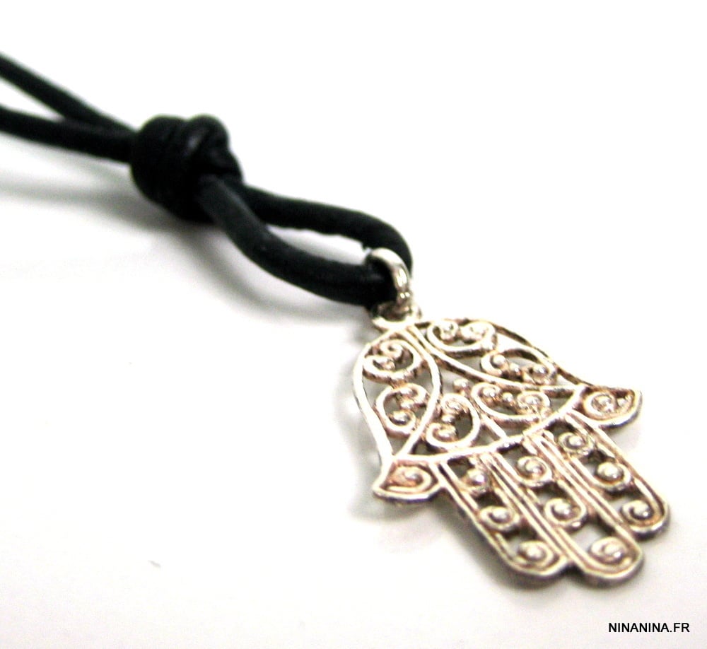 Collier Main de fatima homme Cordon Cuir Argent 925 massif – Image 10