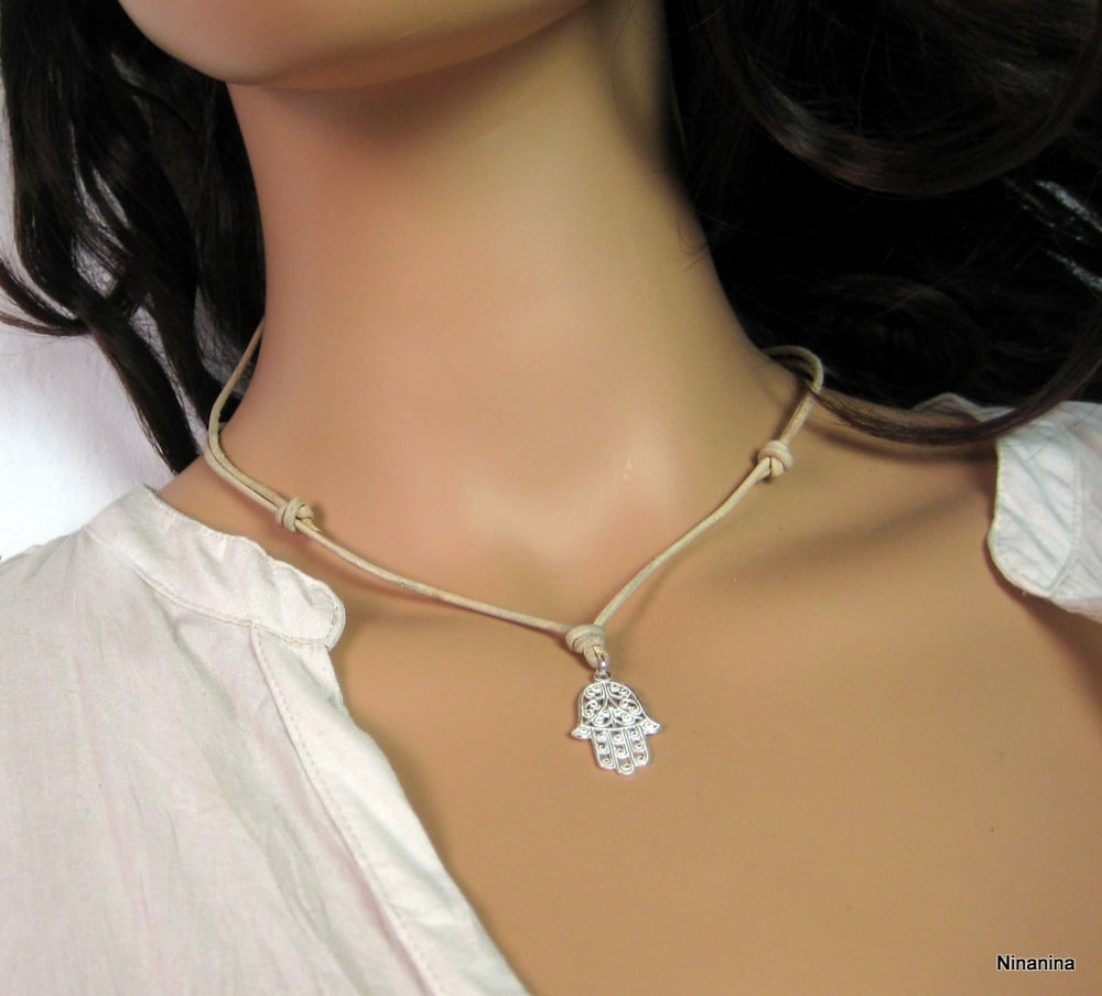 Collier Main de fatima homme Cordon Cuir Argent 925 massif – Image 2