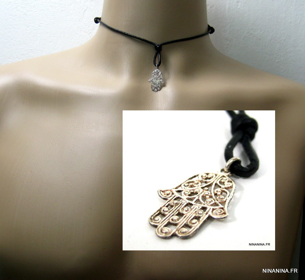Collier Main de fatima homme Cordon Cuir Argent 925 massif – Image 11