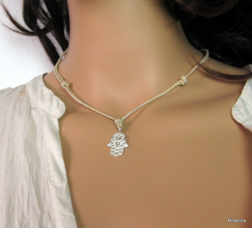 Collier Main de fatima homme Cordon Cuir Argent 925 massif – Image 4
