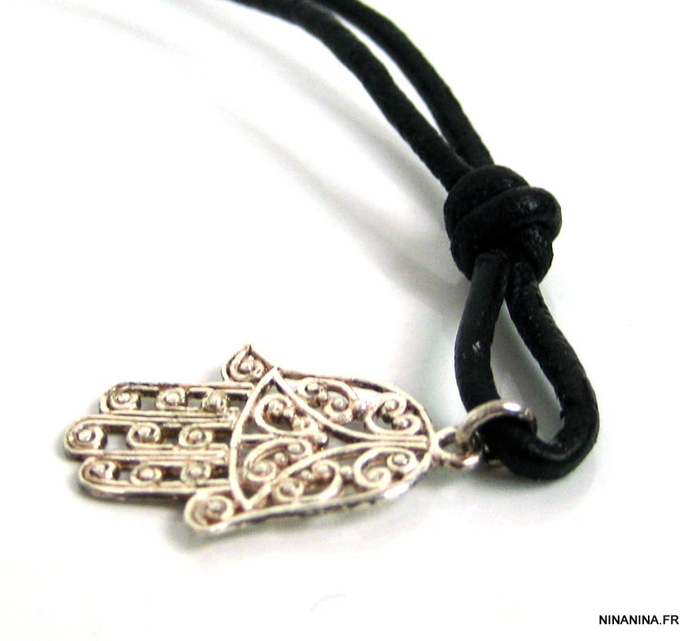 Collier Main de fatima homme Cordon Cuir Argent 925 massif – Image 12