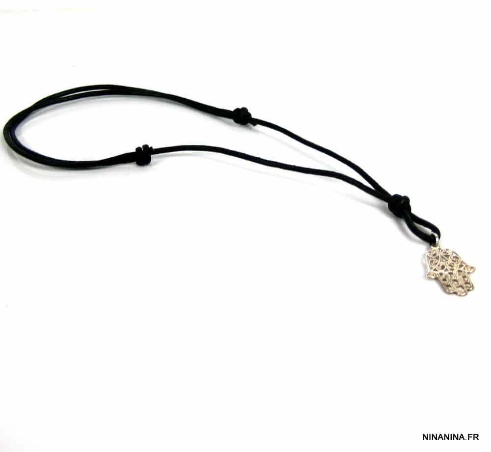 Collier Main de fatima homme Cordon Cuir Argent 925 massif – Image 13