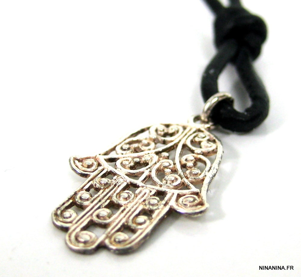 Collier Main de fatima homme Cordon Cuir Argent 925 massif – Image 14