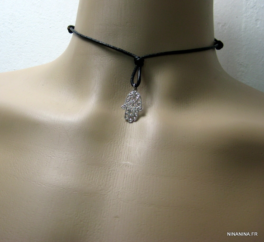 Collier Main de fatima homme Cordon Cuir Argent 925 massif – Image 15