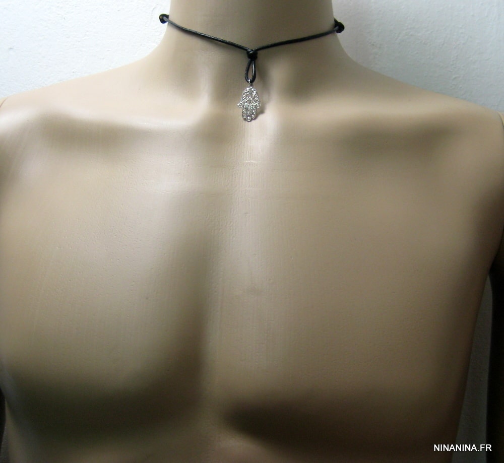 Collier Main de fatima homme Cordon Cuir Argent 925 massif – Image 17