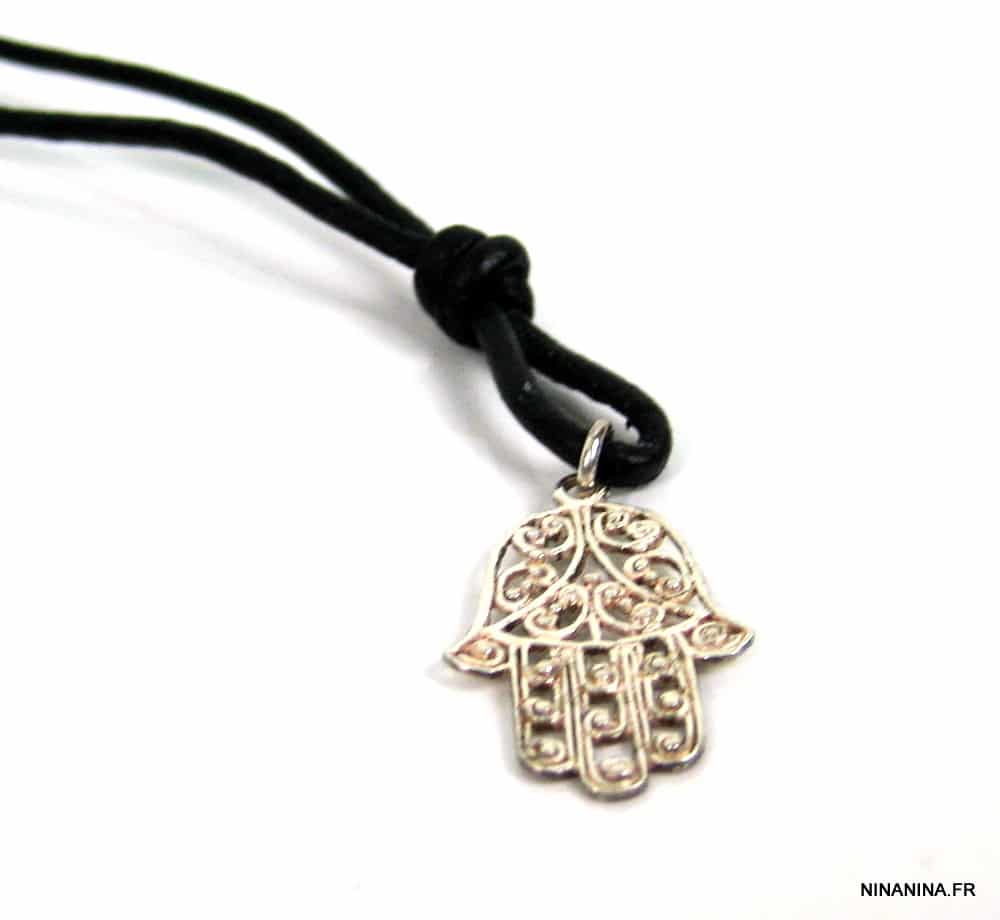 Collier Main de fatima homme Cordon Cuir Argent 925 massif – Image 8