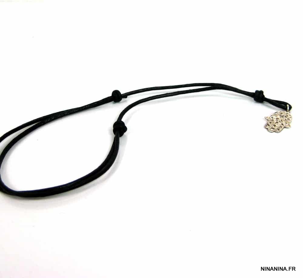Collier Main de fatima homme Cordon Cuir Argent 925 massif – Image 16