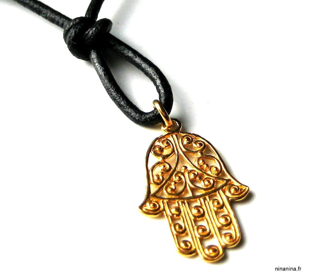 Collier cordon cuir main de fatma Plaqué Or