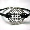 N2826terk_bracelet_cordon_cuir_et_rosace_filigranee_argent