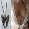 N2827f Collier long femme pendentif aile d'ange argenté - Bijoux colliers en ligne Ninanina