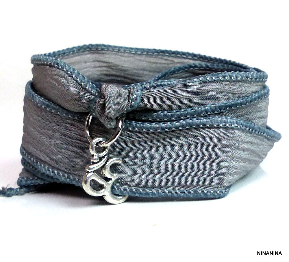 Bracelet wrap lien soie chakra métal argent – Image 18
