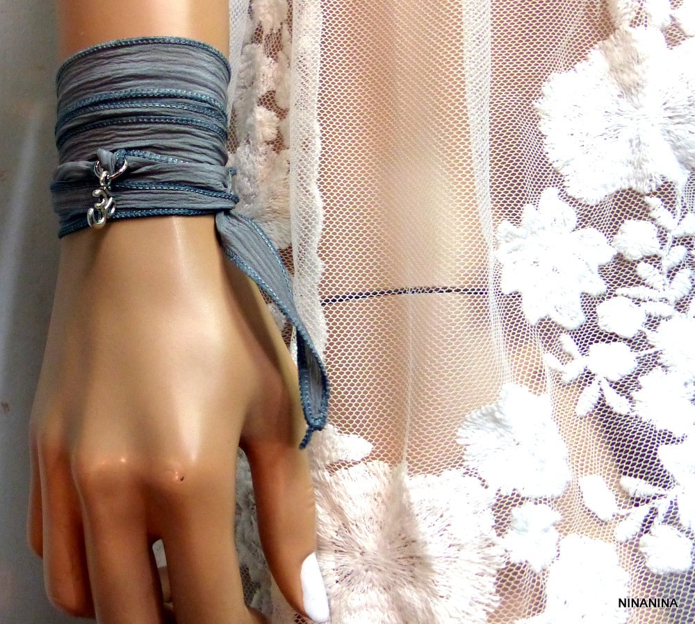 Bracelet wrap lien soie chakra métal argent – Image 21