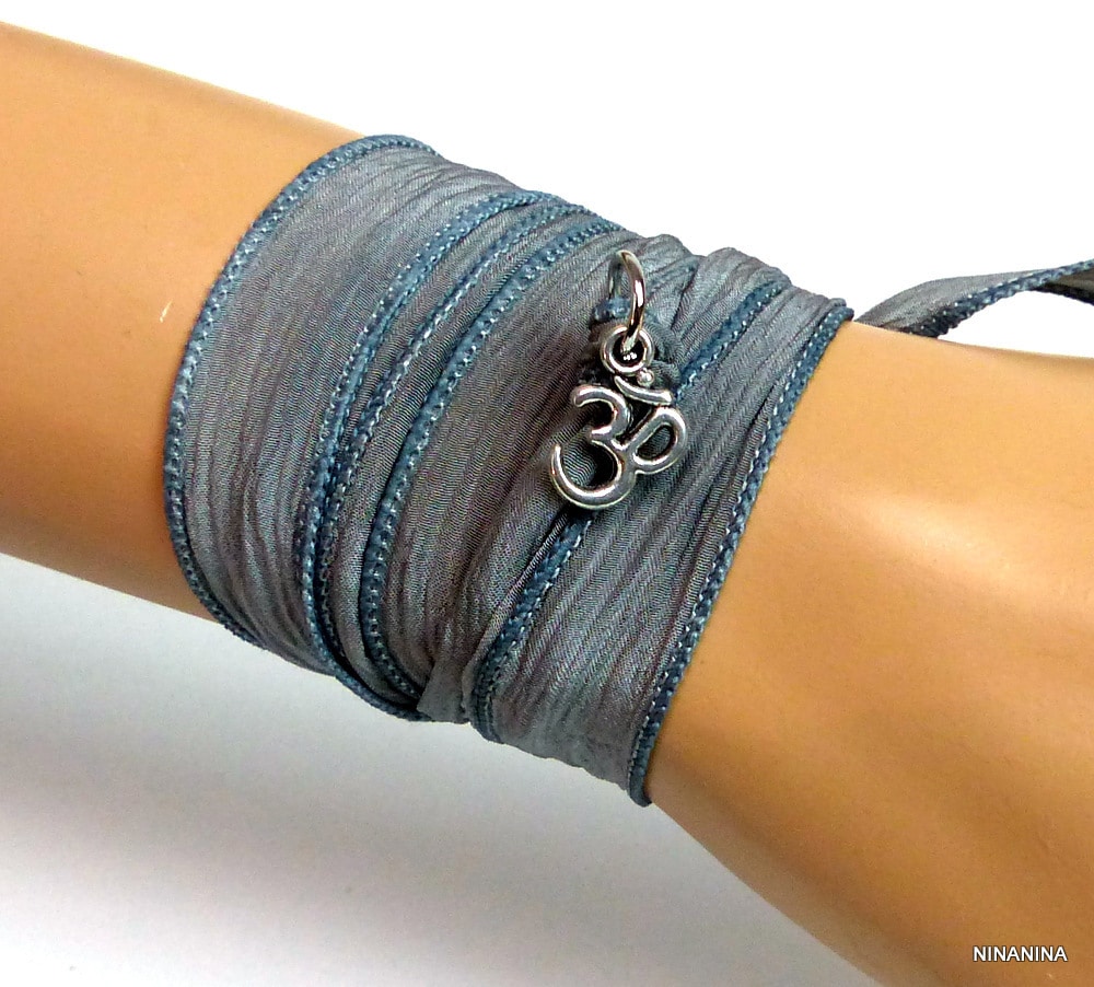 Bracelet wrap lien soie chakra métal argent – Image 5