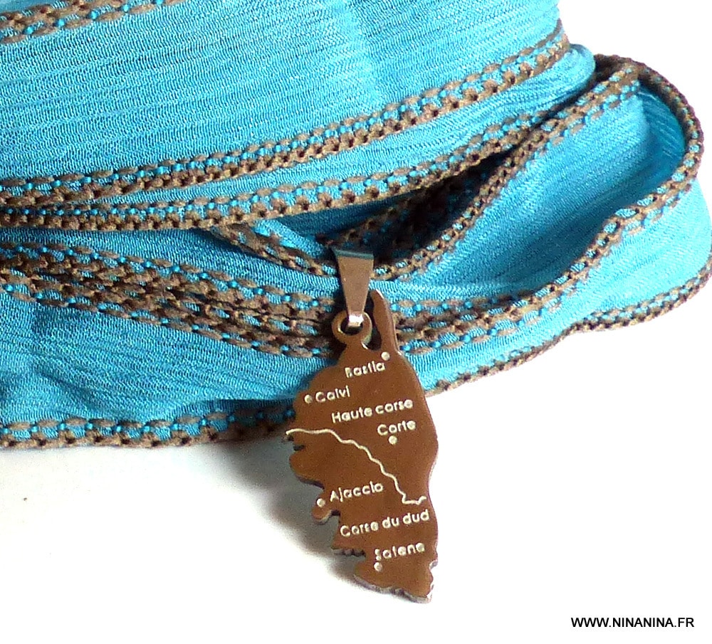 Bracelet lacet soie lavée turquoise pendentif corse Acier inoxydable – Image 15