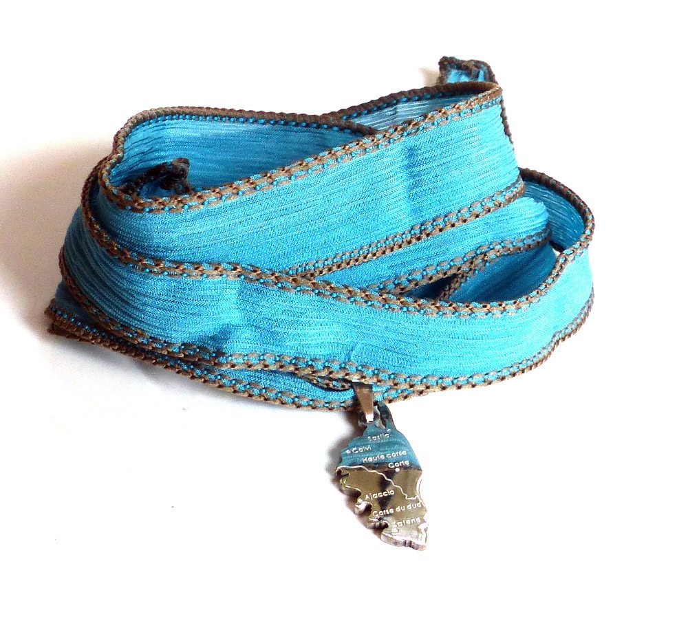 Bracelet lacet soie lavée turquoise pendentif corse Acier inoxydable – Image 12
