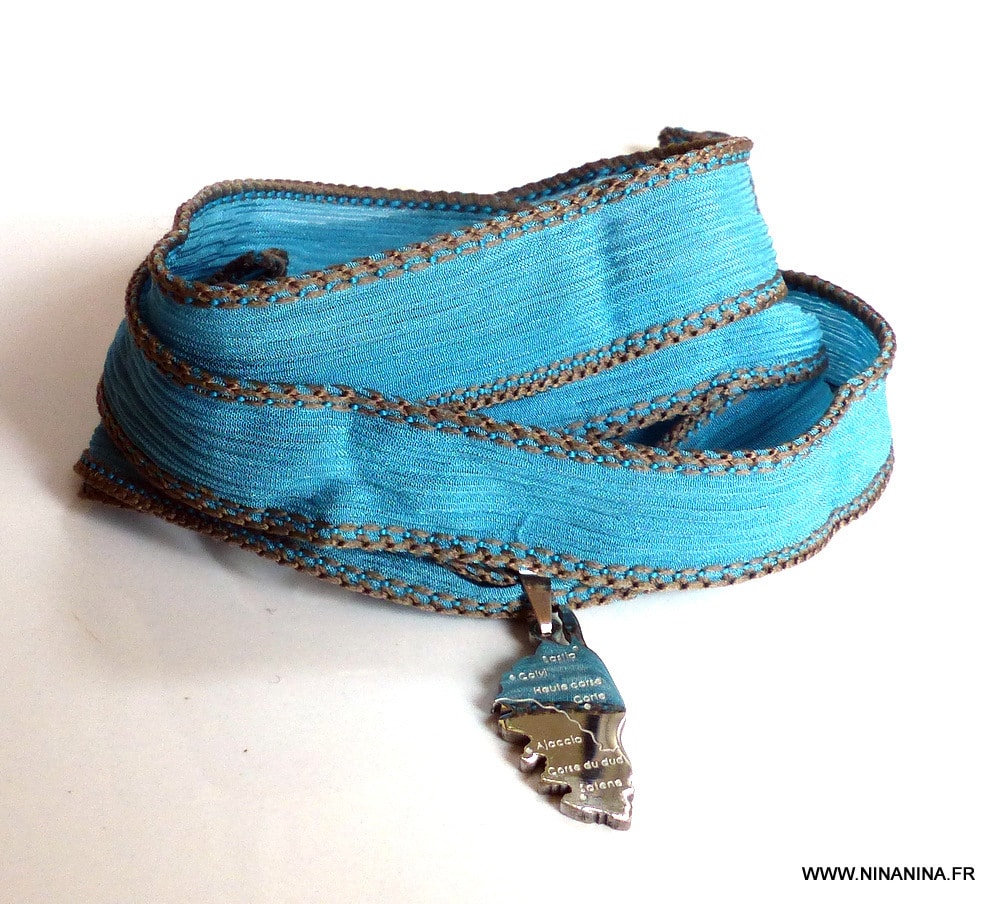 Bracelet lacet soie lavée turquoise pendentif corse Acier inoxydable – Image 14