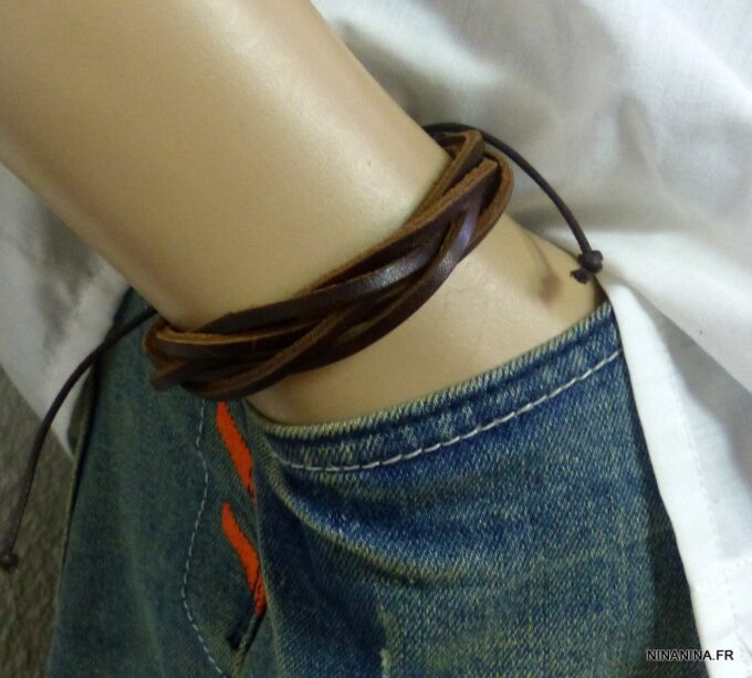 N2923b_Bracelet_homme_cuir_tresse_multiliens_marrron_chocolat_NINANINA