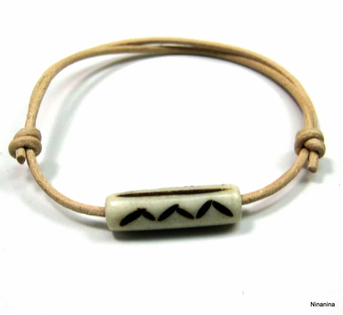 Bracelet cordon cuir et os organique – Image 6