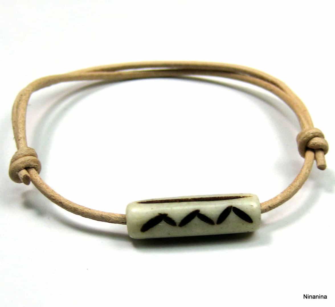 Bracelet cordon cuir et os organique – Image 7