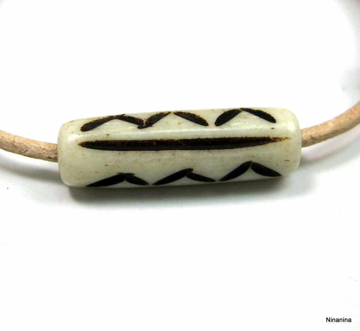 Bracelet cordon cuir et os organique – Image 9