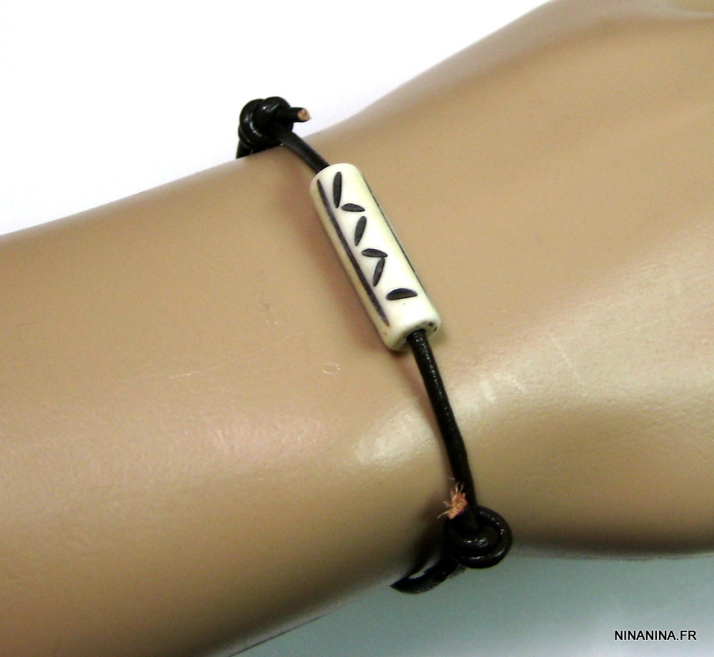 Bracelet cordon cuir et os organique – Image 15