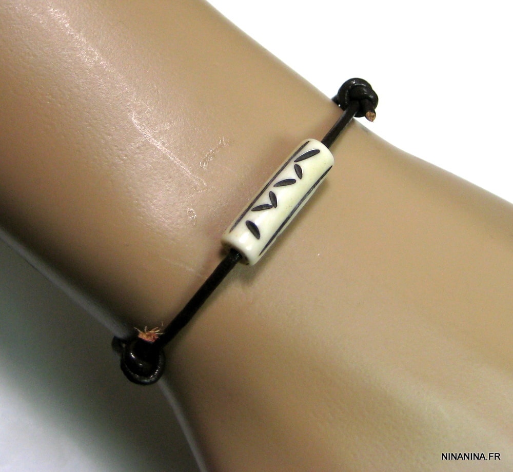 Bracelet cordon cuir et os organique – Image 16