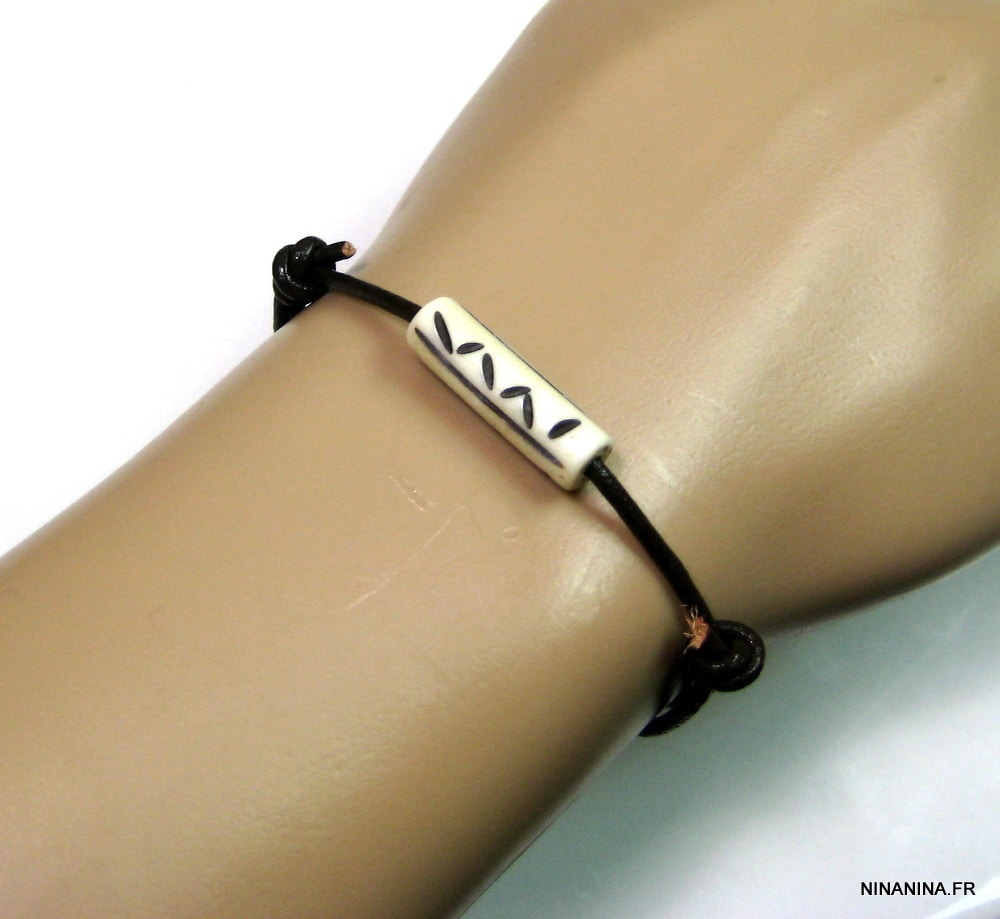 Bracelet cordon cuir et os organique – Image 3