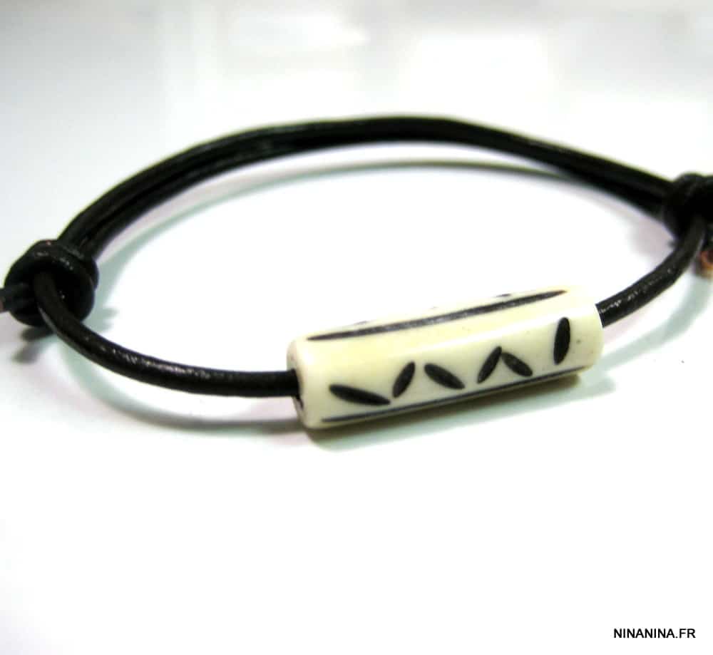 Bracelet cordon cuir et os organique – Image 4