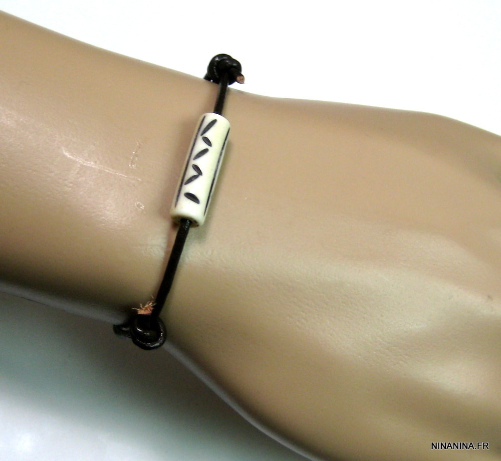 Bracelet cordon cuir et os organique – Image 5
