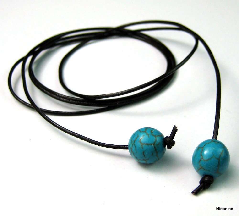 Bracelet de cheville cuir et perle turquoise – Image 3