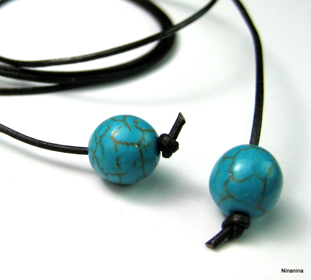 Bracelet de cheville cuir et perle turquoise – Image 4