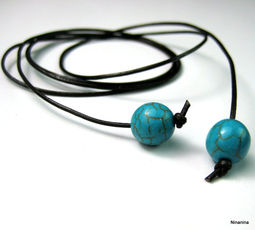 Bracelet de cheville cuir et perle turquoise – Image 5