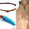 N2960tera_Collier_homme_cuir_dent_de_tigre_corne_turquoise