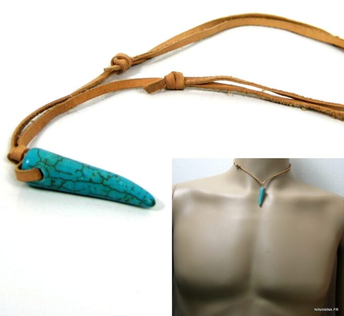 N2960tera_collier_homme_cuir_corne_turquoise