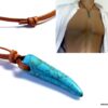 N2960terc_Collier_homme_cuir_dent_de_tigre_corne_turquoise