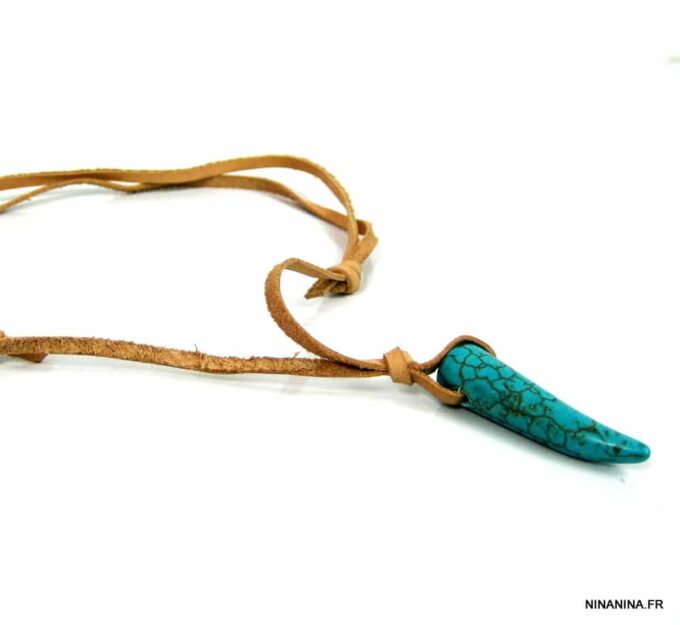 N2960terg_collier_homme_cuir_corne_turquoise
