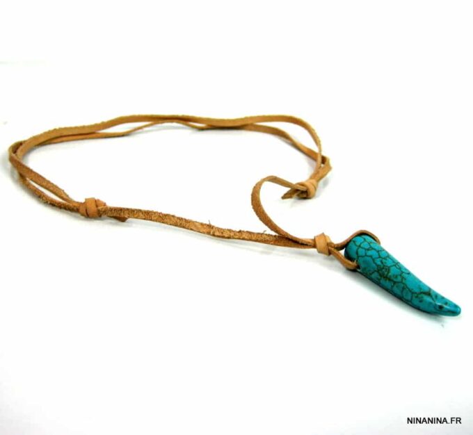 N2960terh_collier_homme_cuir_corne_turquoise