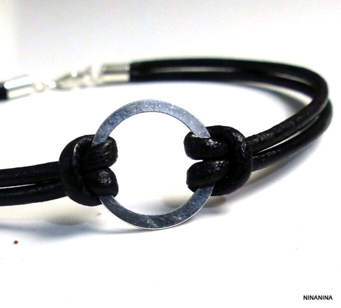 N2982b_Bracelet_homme_cordon_cuir_anneau_argent_925_massif