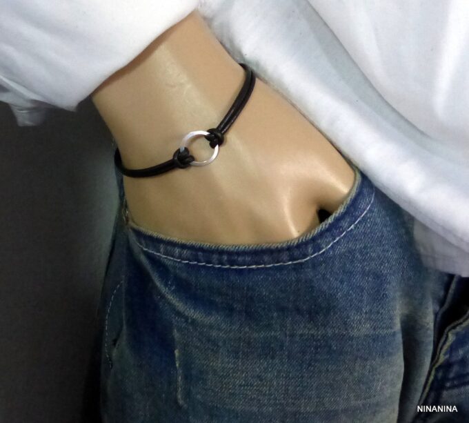 N2982c_Bracelet_homme_cordon_cuir_anneau_argent_925_massif