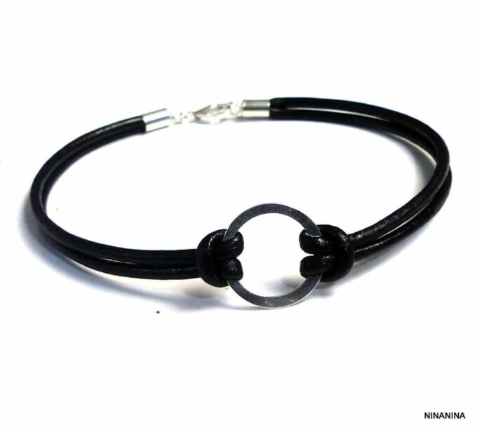 N2982f_Bracelet_homme_cordon_cuir_anneau_argent_925_massif