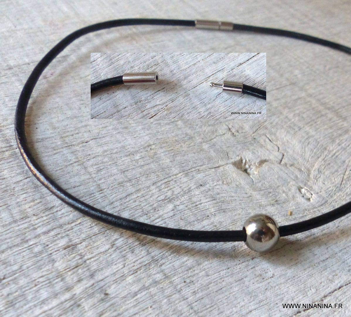 Collier boule homme cuir Acier inoxydable argent – Image 16